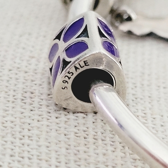 PANDORA purple amethyst mother of pearl beads charm sterling silver bracelet - Picture 13 of 15